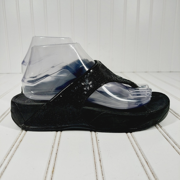 Fitflop Electra Black Slip On Platform Flip Flops Thongs Sandals K662 - Picture 5 of 11